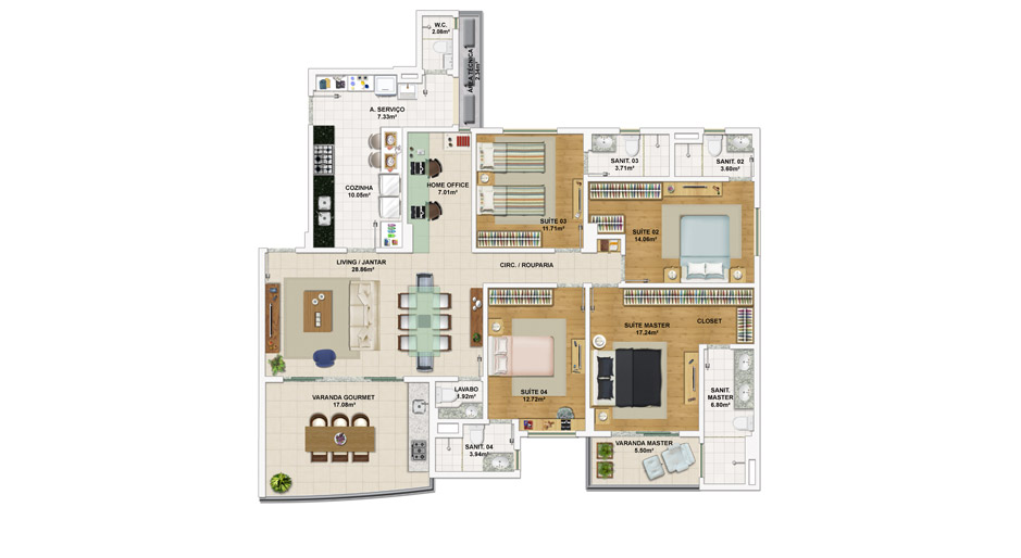 Apartamento de 4 suítes, com opção padrão - 155,95 m² de área privativa