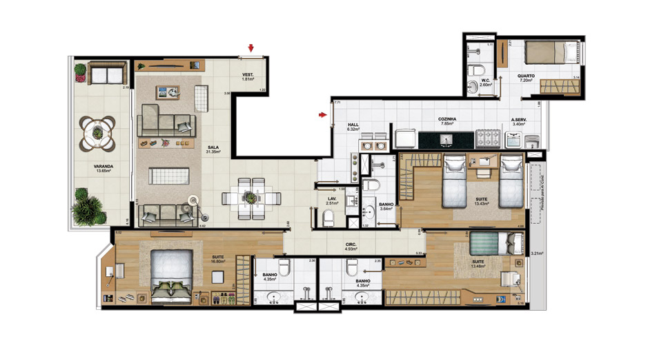 Apartamento 3 quartos (140,88m²) com 3 suítes - Edifício Boulevard 1 e 2