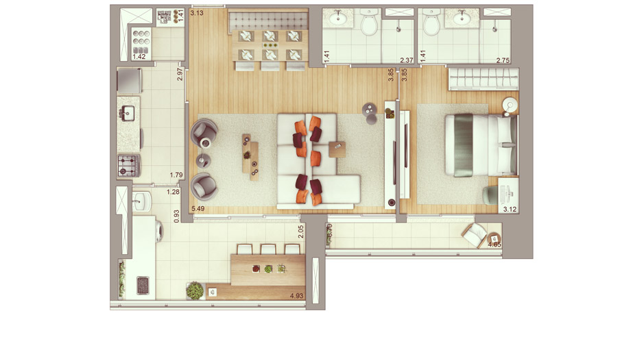Apartamento de 78m², 1 suíte, opção com sala ampliada* (*verificar disponibilidade X cronograma de execução da obra)