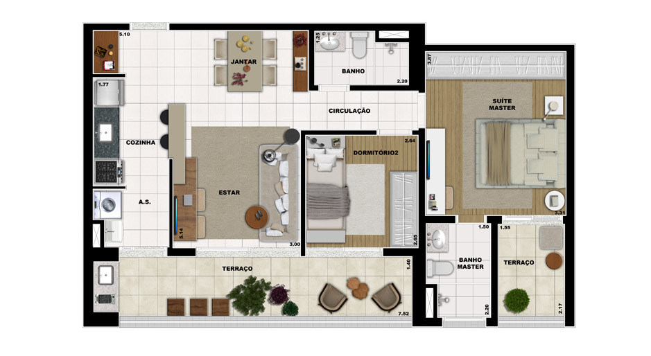 Apartamento de 80m² com Opção de Cozinha Americana e Grill no Terraço