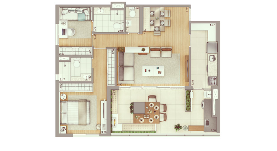 Apartamento de 93m², 2 suítes, opção com sala ampliada* (*verificar disponibilidade X cronograma de execução da obra)
