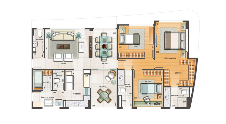 Apartamento tipo 3 Q - 117 m²