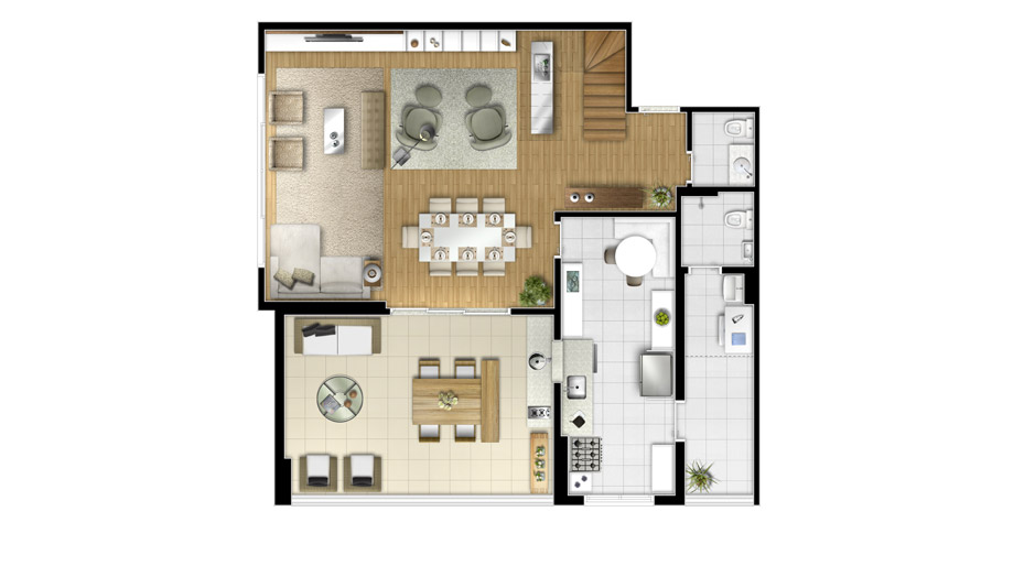 Apartamento tipo Maison 214m² - Piso Inferior