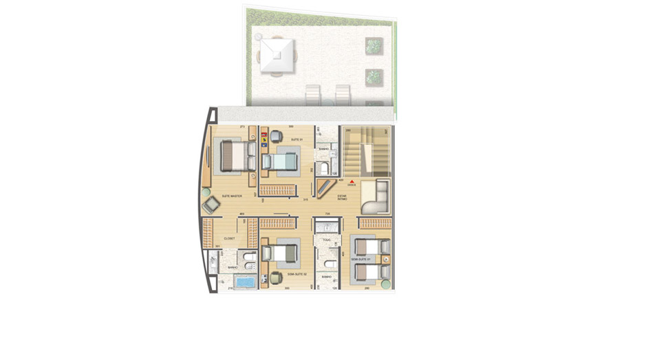Duplex 208 m² mais deck privativo 53 m²- 1° nível