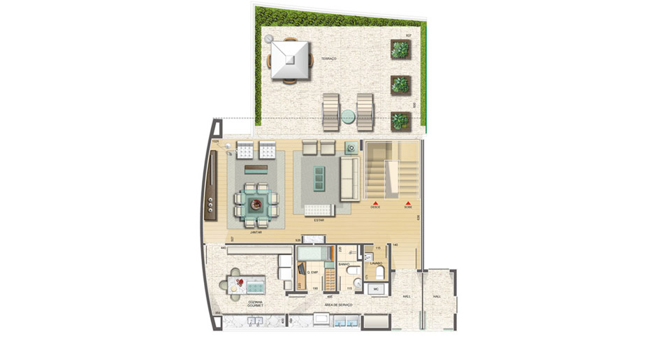 Duplex 208 m² mais deck privativo 53 m²- 2° nível