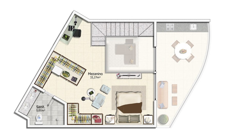 Duplex de 92,36 m² - Pavimento Superior
