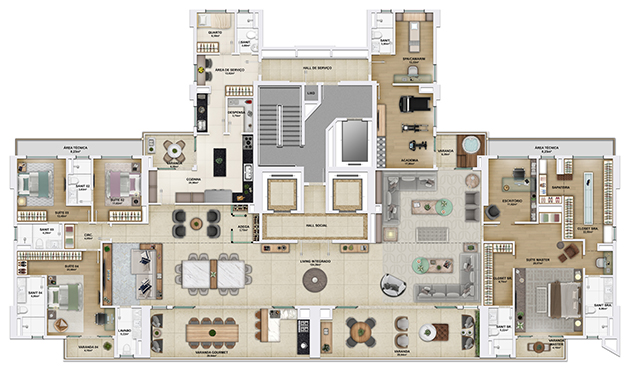 Imagem ilustrativa - Apartamento de 230,21 m² - Torre Borgonha - Linear