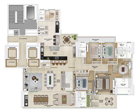 Imagem ilustrativa - Apartamento de 285,38 m² - Torre Auvérnia por Sidney Quintela (cozinha integrada)