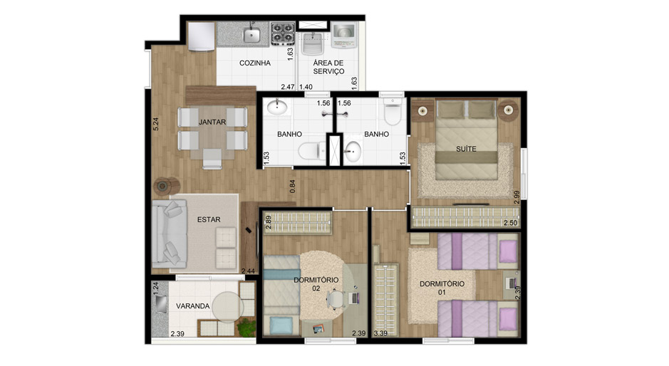 Residencial Cantareira - Apartamento 58,25 m² - 3 Dormitórios