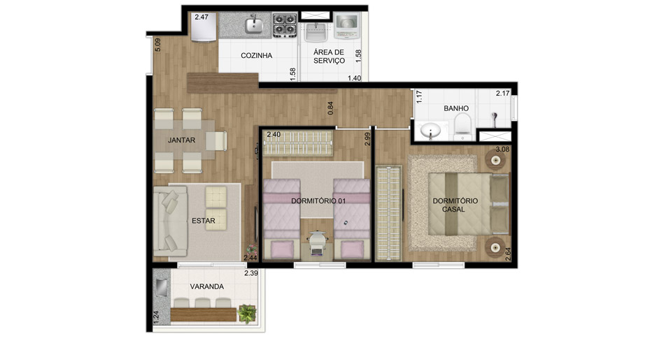 Residencial Horto -  Apartamento 47 m² - 2 Dormitórios